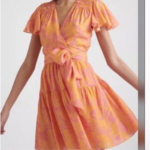 Tanya Taylor Orange and Pink Mini Wrap Dress
